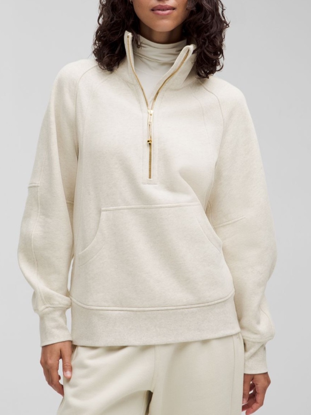 Lululemon Scuba Oversized Funnel Neck Half Zip Pullover Heathered Bone Size XS/S